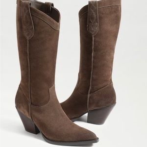 Sam Edelman Jamie Olive Taupe Side Zipper Pointed Toe Block Heel Western Boots